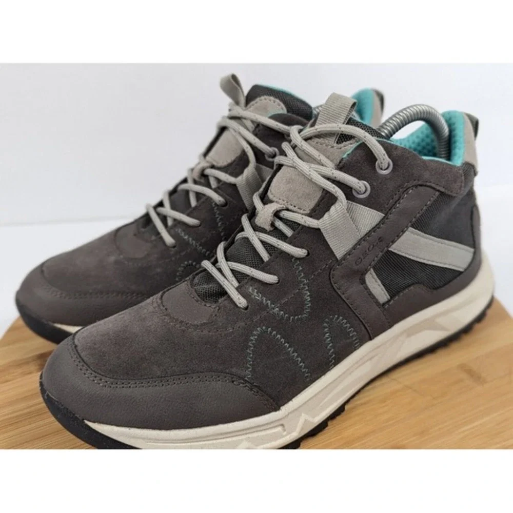 Geox Respira Womens 10.5 Grey‎ Suede Mid Top Hiking Walking Sneakers Shoes